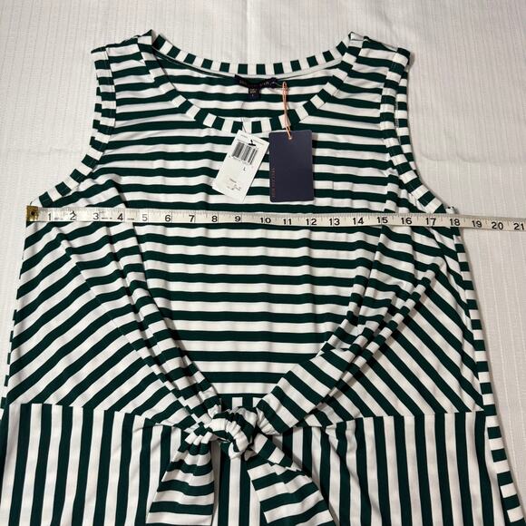 NWT SKIES ARE BLUE Top L Green White Stripe Sleeveless Tie Waist Soft Knit - Picture 5 of 7